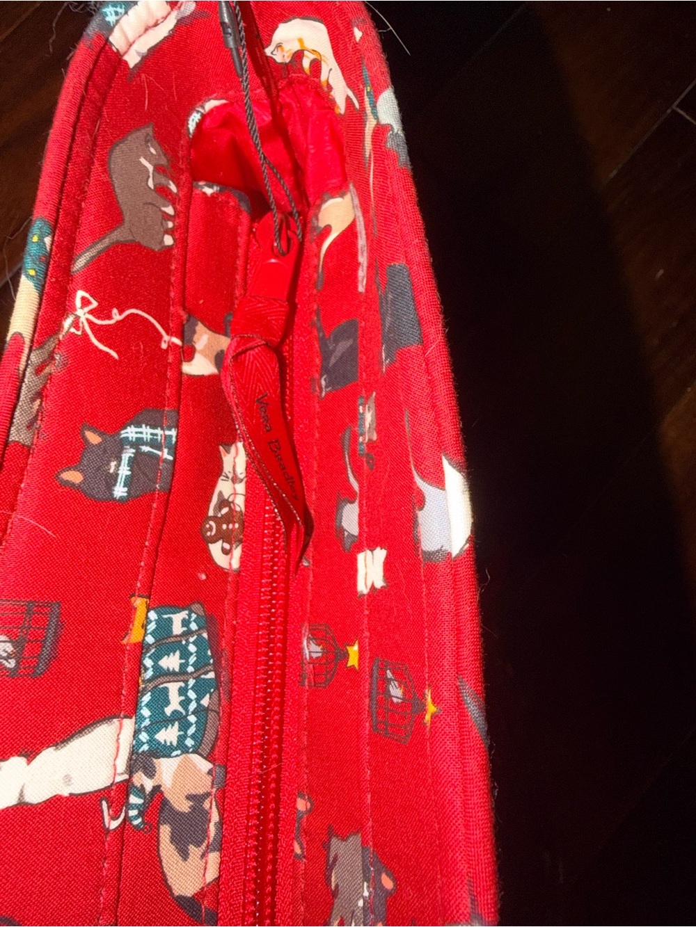 Large Vera Bradley Red Cat Pattern Quilted Xmas Tote - Picture 6 of 7